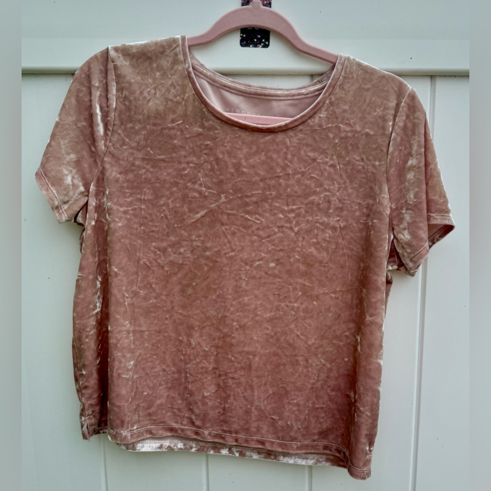Aeropostale NWOT Women’s Pink Velour Feel Short Sleeve Top. Size Large.